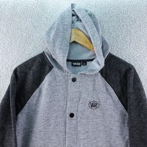 Vans Boys L Gray Black Hooded‎ Button Up Jacket Skateboarding Casual Y2K Heavy